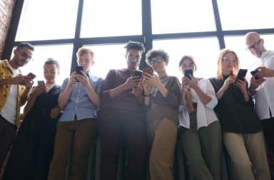 group of people on phones