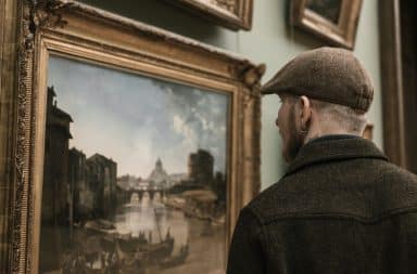 man at art museum