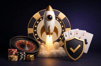Rocket ship next to casino chip